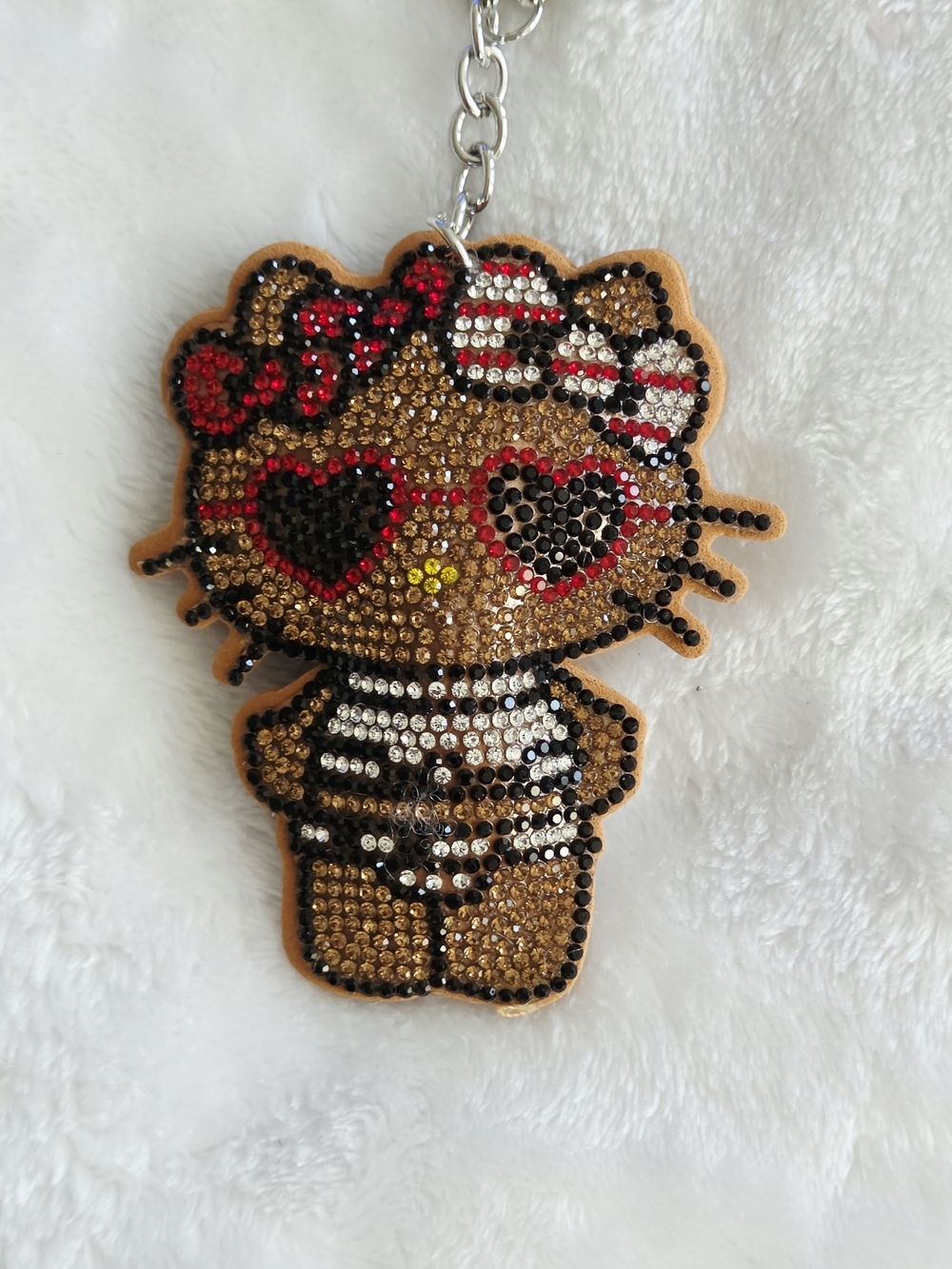 Hello Kitty Summer Time Rhinestone Keychain - Brown with Red Accents Bag Charm